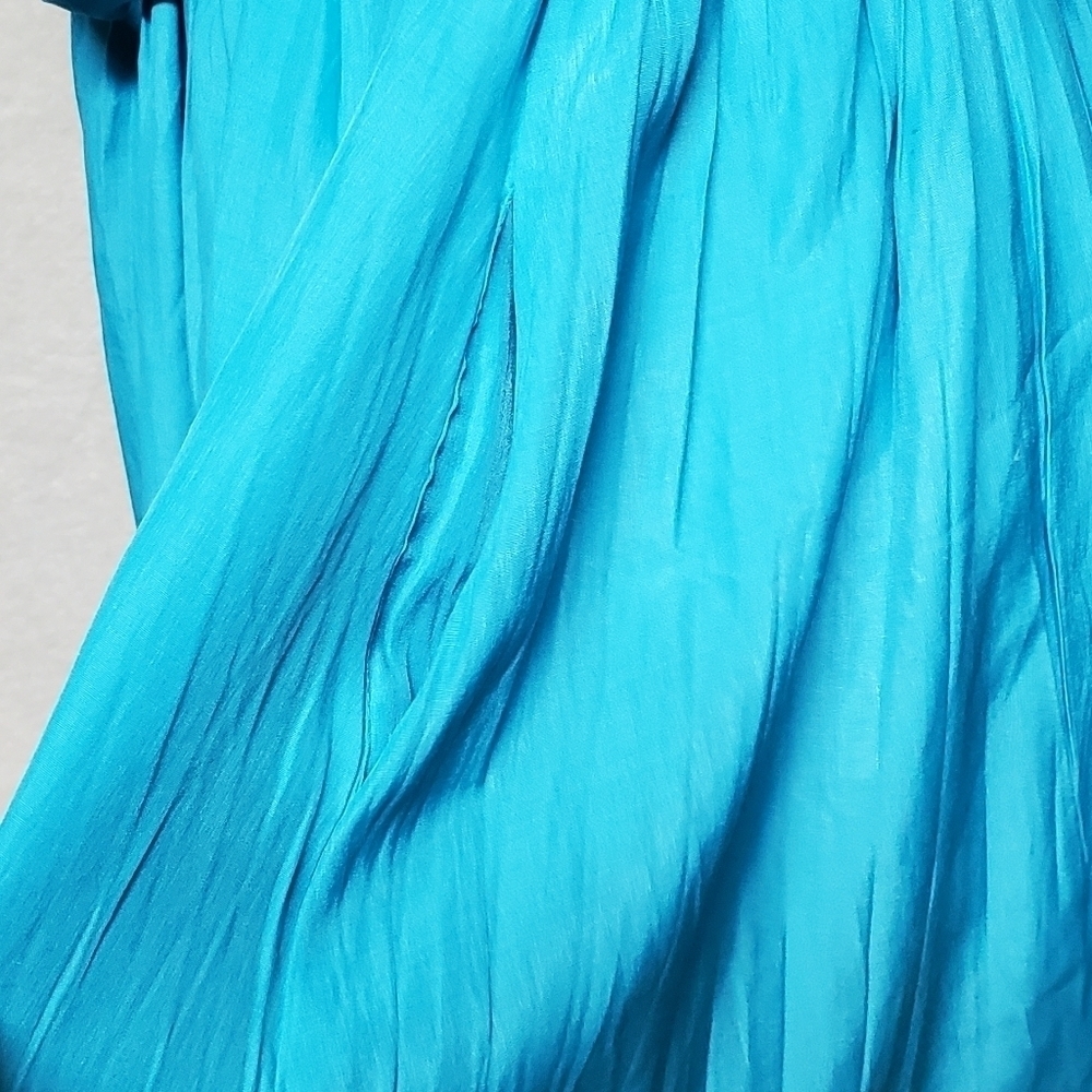 DO+BE Aqua Blue Pleated Deep V-neck Racerback Backless Tie-Waist Wide Leg Romper - Picture 10 of 15